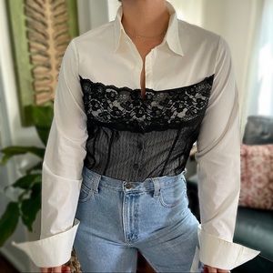 NWT Y2K Corset Style White Button Up Top